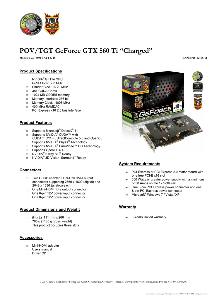 Point Of View Tgt 560ti 1 C D Nvidia Geforce Gtx 560 Ti 1gb Graphics Card Datasheet Manualzz