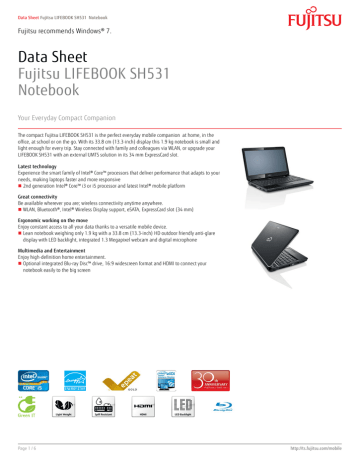 Fujitsu LIFEBOOK SH531 Data Sheet | Manualzz