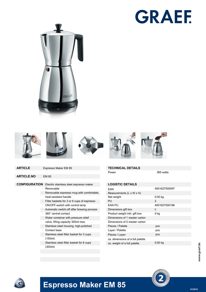 Graef EM85 Electric Espresso Maker, Stainless Steel