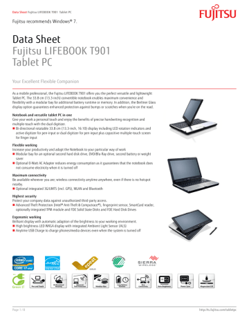 Fujitsu LIFEBOOK T901 Datasheet | Manualzz