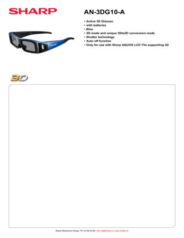 Sharp AN-3DG10-A stereoscopic 3D glasses Datasheet | Manualzz