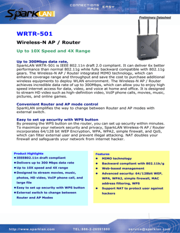 SparkLAN WRTR-501 Ethernet LAN router Datasheet | Manualzz
