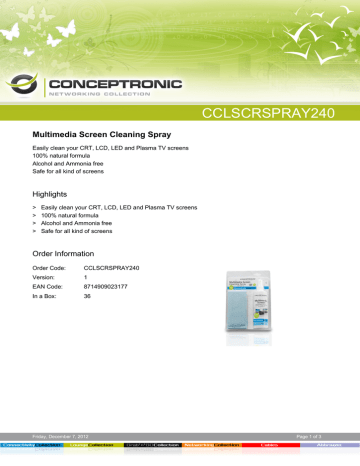 Conceptronic Multimedia Screen Cleaning Spray Datasheet | Manualzz