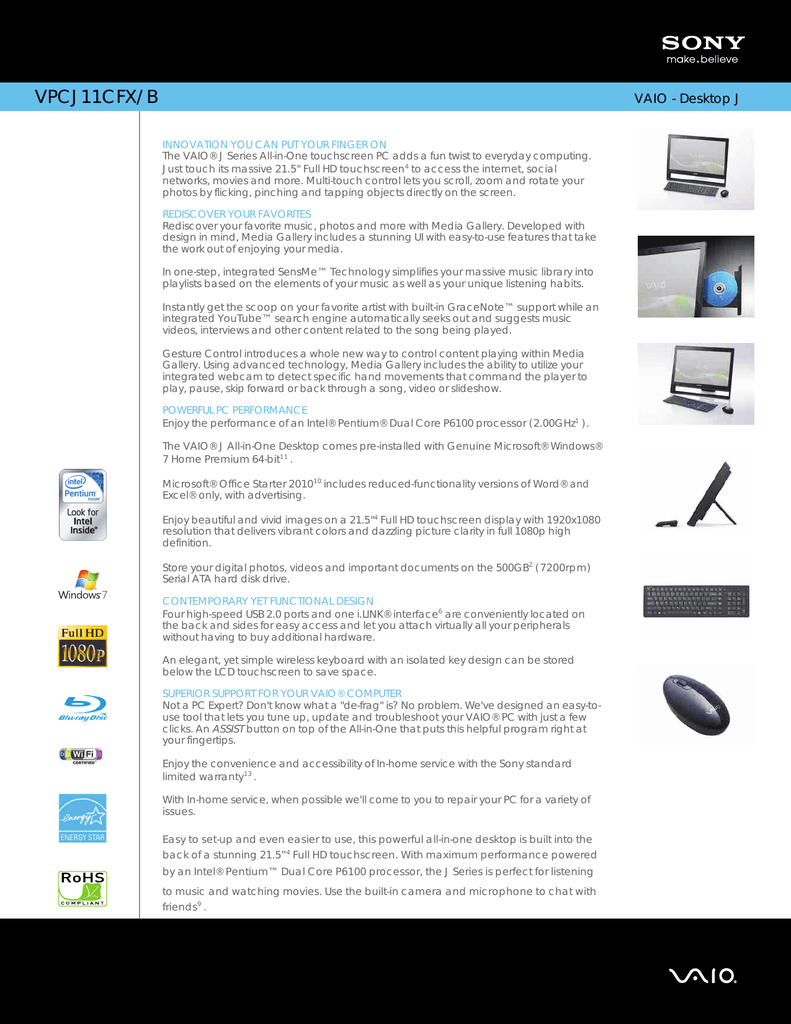 Sony Vaio Vpcj11cfx B Manualzz