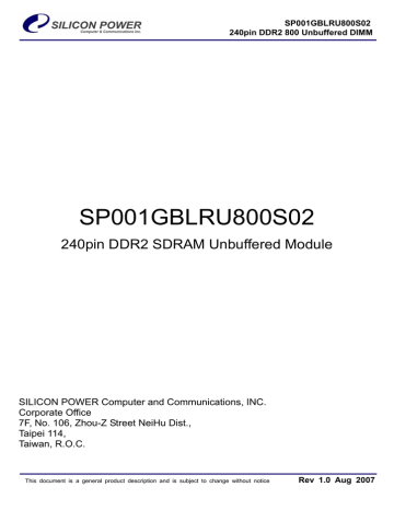Silicon Power 1GB PC2-6400 Datasheet | Manualzz