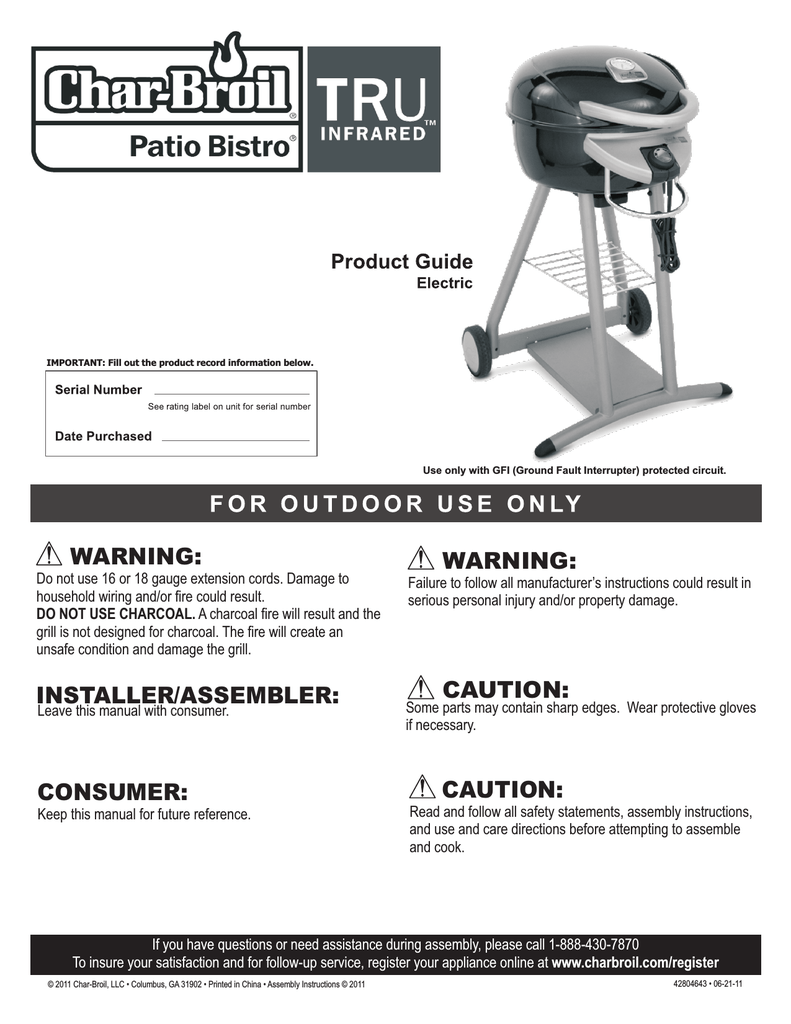 Char Broil Patio Bistro Manualzz Com