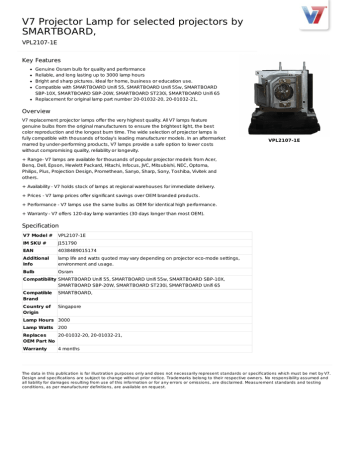V7 Projector Lamp for selected projectors by SMARTBOARD, Datasheet | Manualzz