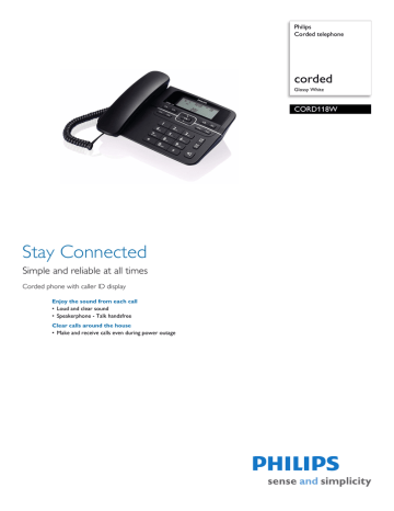 Philips Corded telephone CORD118W Datasheet | Manualzz