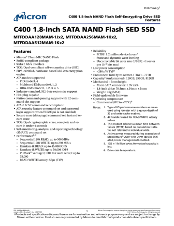 Micron 128GB RealSSD C400 SED Datasheet | Manualzz