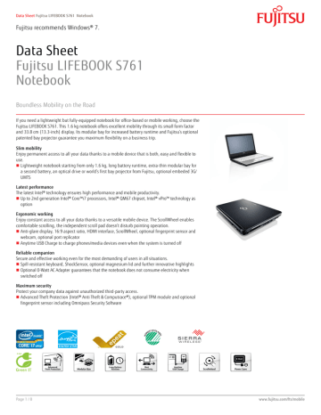 Fujitsu Lifebook S761 Vpro Datasheet Manualzz