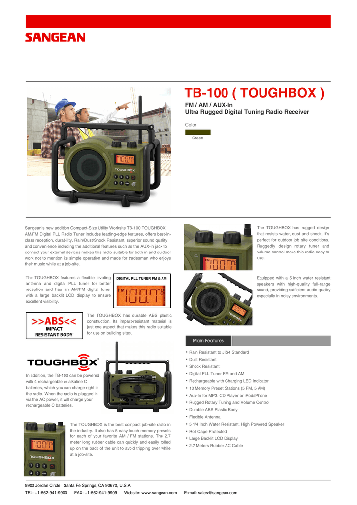 Sangean TB100 Toughbox Rugged Digital Radio Rechargabl 