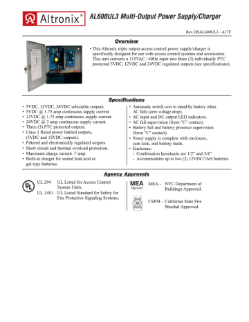 Altronix AL600UL3 power extension Datasheet | Manualzz