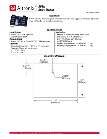 Altronix RBSN power relay Datasheet | Manualzz
