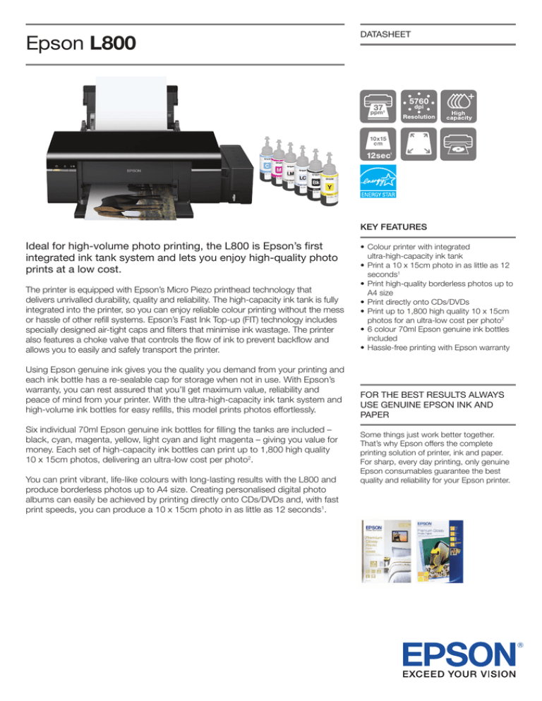 epson l800 printer specifications