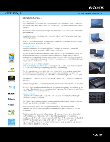 Sony VAIO VPCF113FX Datasheet | Manualzz