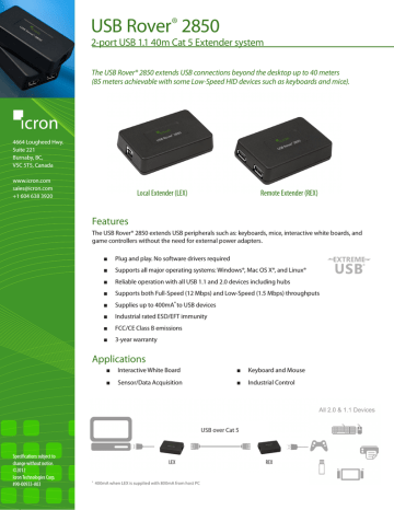 Icron USB Rover 2850 Datasheet | Manualzz