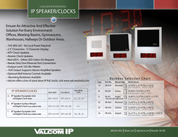 Valcom IP Speaker Clocks Datasheet | Manualzz