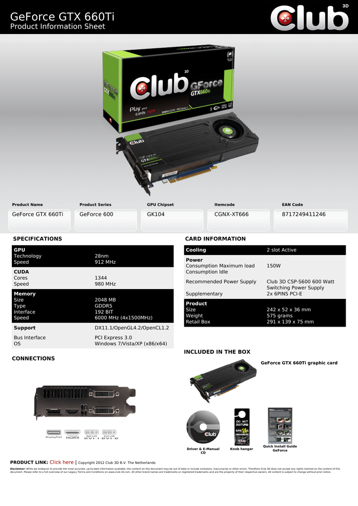 Club3d Geforce Gtx 660 Ti Nvidia Geforce Gtx 660 Ti 2gb Datasheet Manualzz