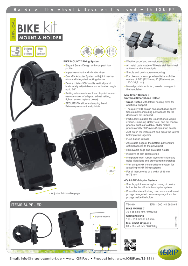 iGRIP Universal Bike Mount with Mini Gripper Phone Holder T5-1814