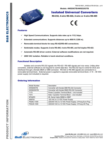 B&B Electronics 4WSD9OTB Datasheet | Manualzz