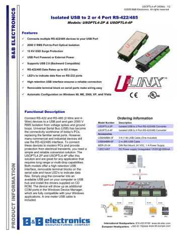 B&B Electronics USOPTL4-2P Datasheet | Manualzz