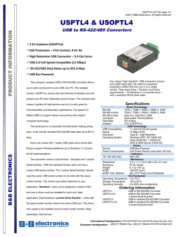 B&B Electronics USPTL4 Datasheet | Manualzz