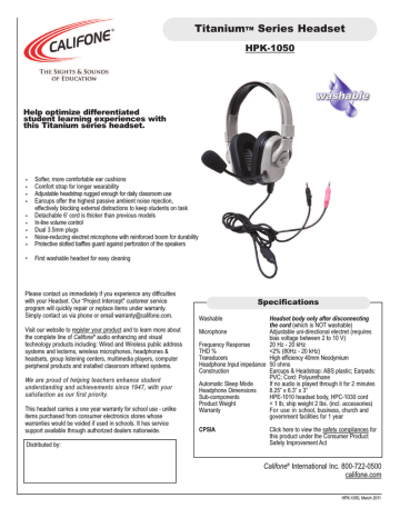 Ergoguys Califone HPK-1050 Datasheet | Manualzz