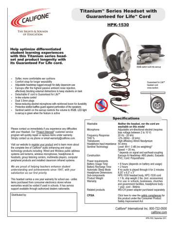Ergoguys Califone HPK-1530 Datasheet | Manualzz