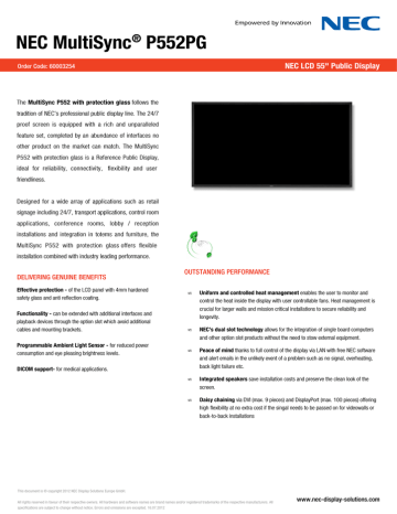 NEC MultiSync P552 PG Datasheet | Manualzz