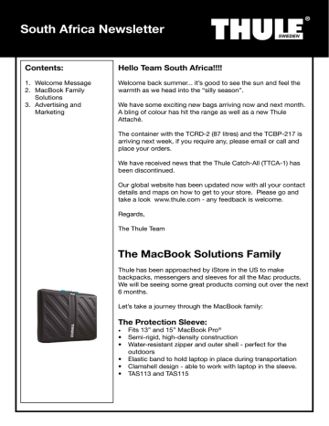 Thule TMPA 115 Datasheet Manualzz