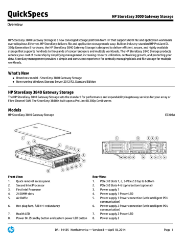Hewlett Packard Enterprise StoreEasy 3830 Datasheet | Manualzz