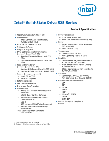 Intel Ssd 525 30gb Datasheet Manualzz