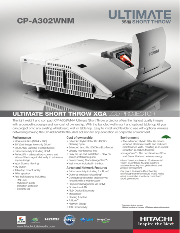 Hitachi CP-A302WNM data projector Datasheet | Manualzz