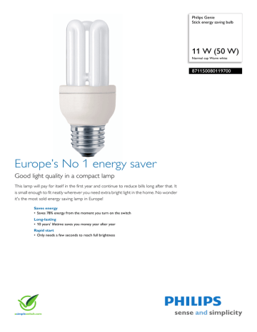 Philips Genie Stick energy saving bulb 871150080119700 Datasheet | Manualzz
