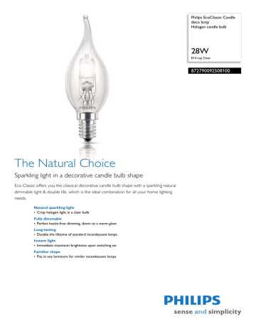 Philips EcoClassic Candle deco lamp Halogen candle bulb 872790092508100 Datasheet | Manualzz
