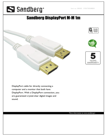 Sandberg DisplayPort M-M 1m Datasheet | Manualzz