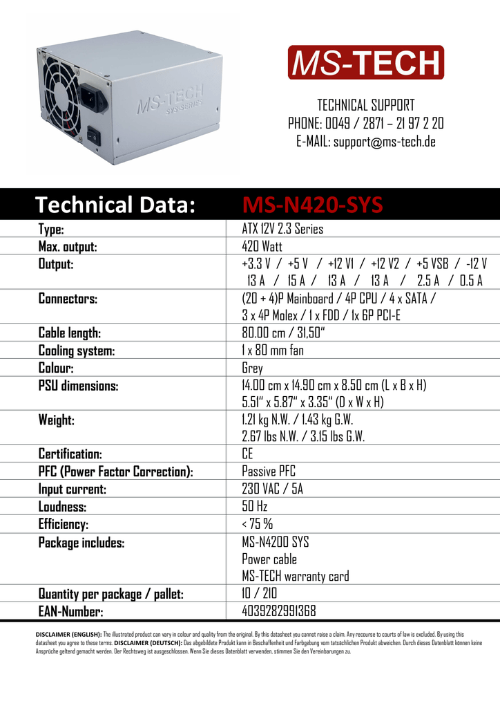 Ms Tech Ms N4sys Datasheet Manualzz