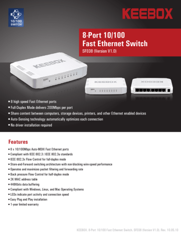 KEEBOX SFE08 network switch Datasheet | Manualzz