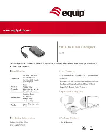 Equip MHL to HDMI Adapter Datasheet | Manualzz