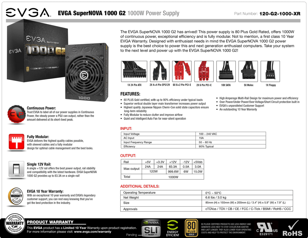 Evga 1 G2 1000 Xr Datasheet Manualzz