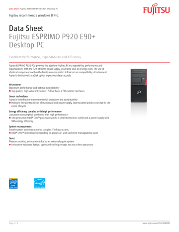 Fujitsu ESPRIMO Edition P920 E90+ Datasheet | Manualzz