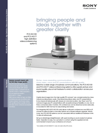 Sony PCS-XG100S video conferencing system Datasheet | Manualzz