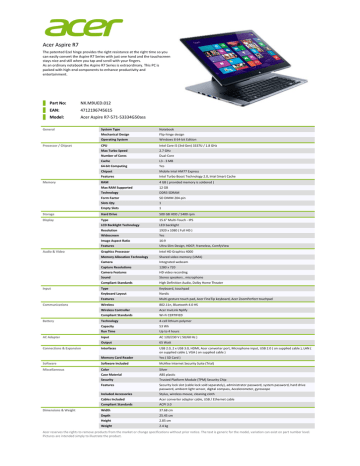Acer Aspire 571-53334G50ass Datasheet | Manualzz