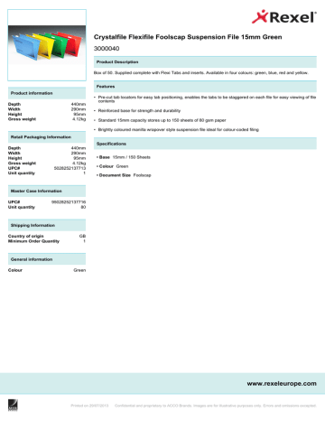 Rexel 587371 folder Datasheet | Manualzz