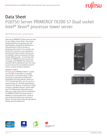 Fujitsu PRIMERGY TX200 S7 Datasheet | Manualzz