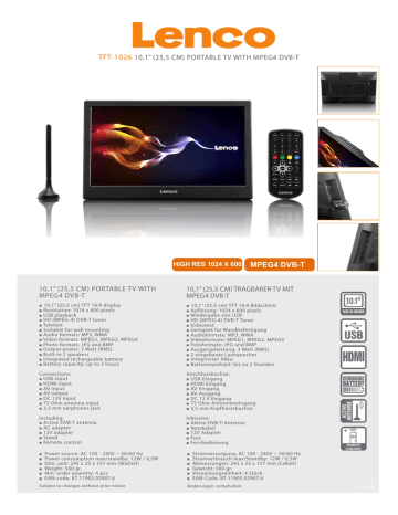 Lenco TFT-1026 Datasheet | Manualzz