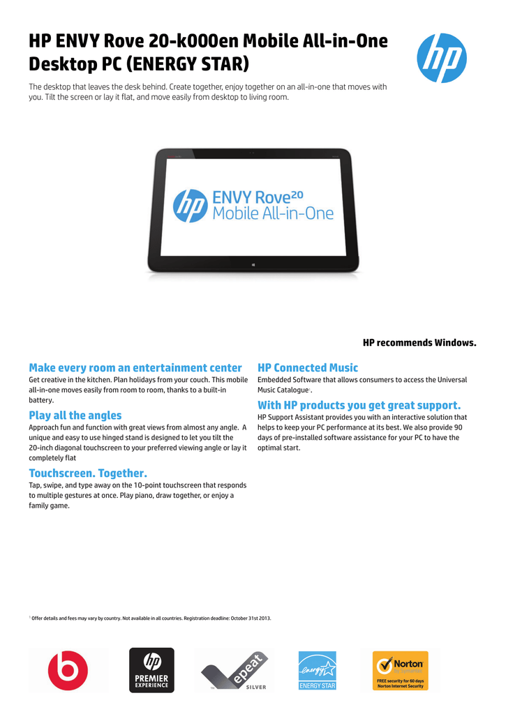 HP ENVY Rove 20-k000en Datasheet | Manualzz