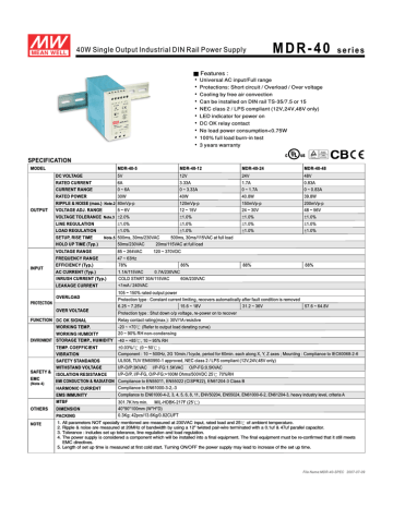 B&B Electronics MDR-40-24 power supply unit Datasheet | Manualzz