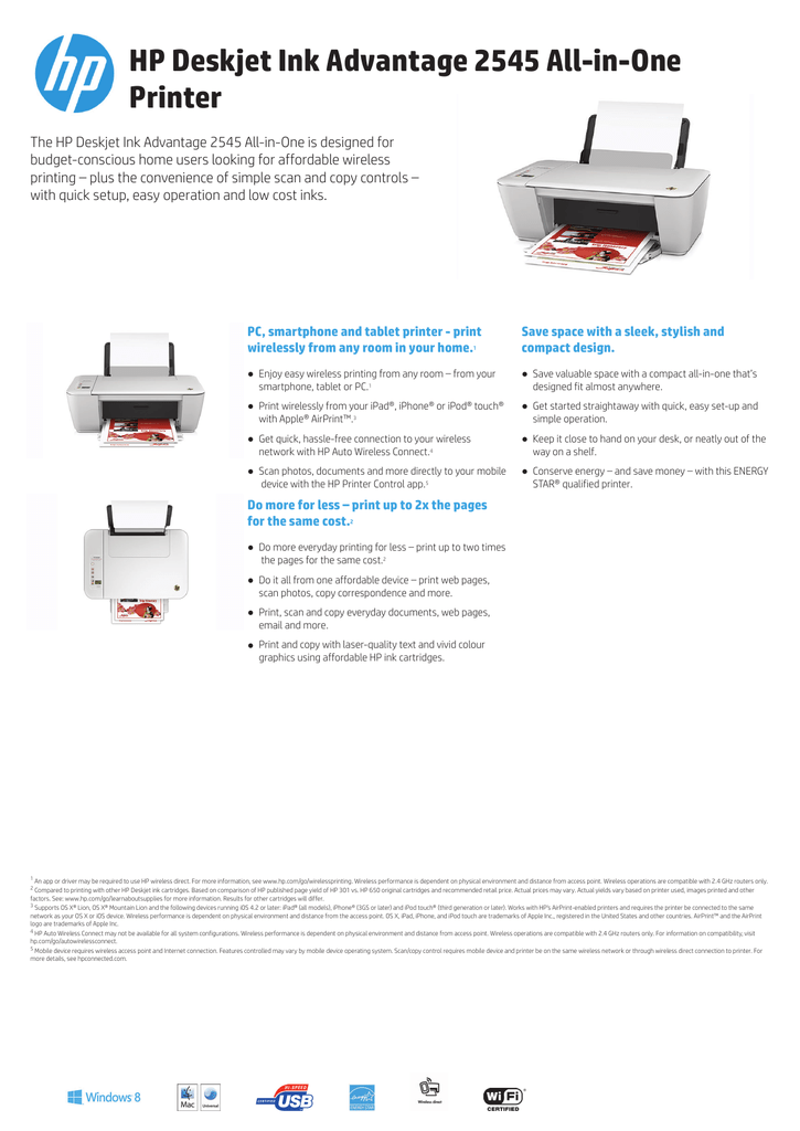 HP Deskjet Ink Advantage 2545 Datasheet 