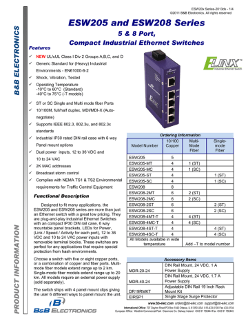 B&B Electronics ESW205-MC Network Switch Datasheet | Manualzz